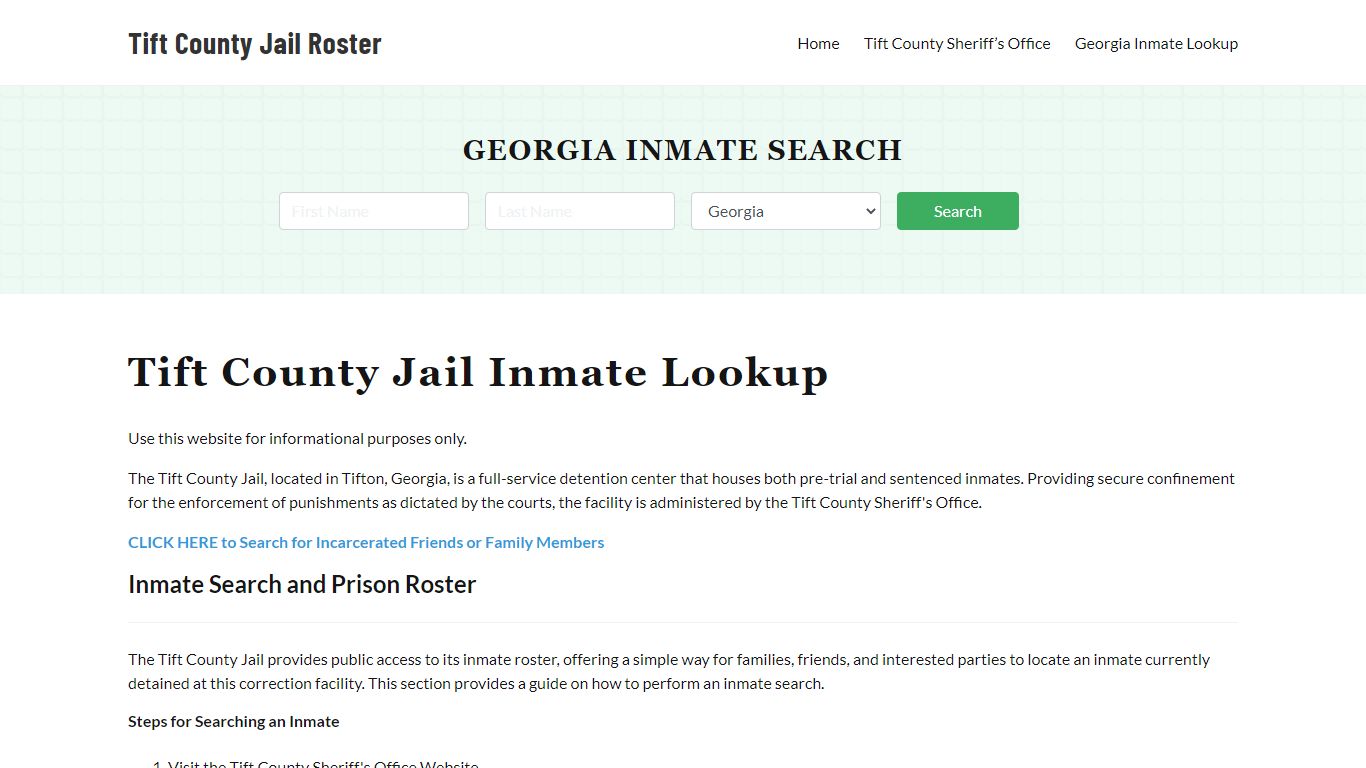 Tift County Jail Roster Lookup, GA, Inmate Search