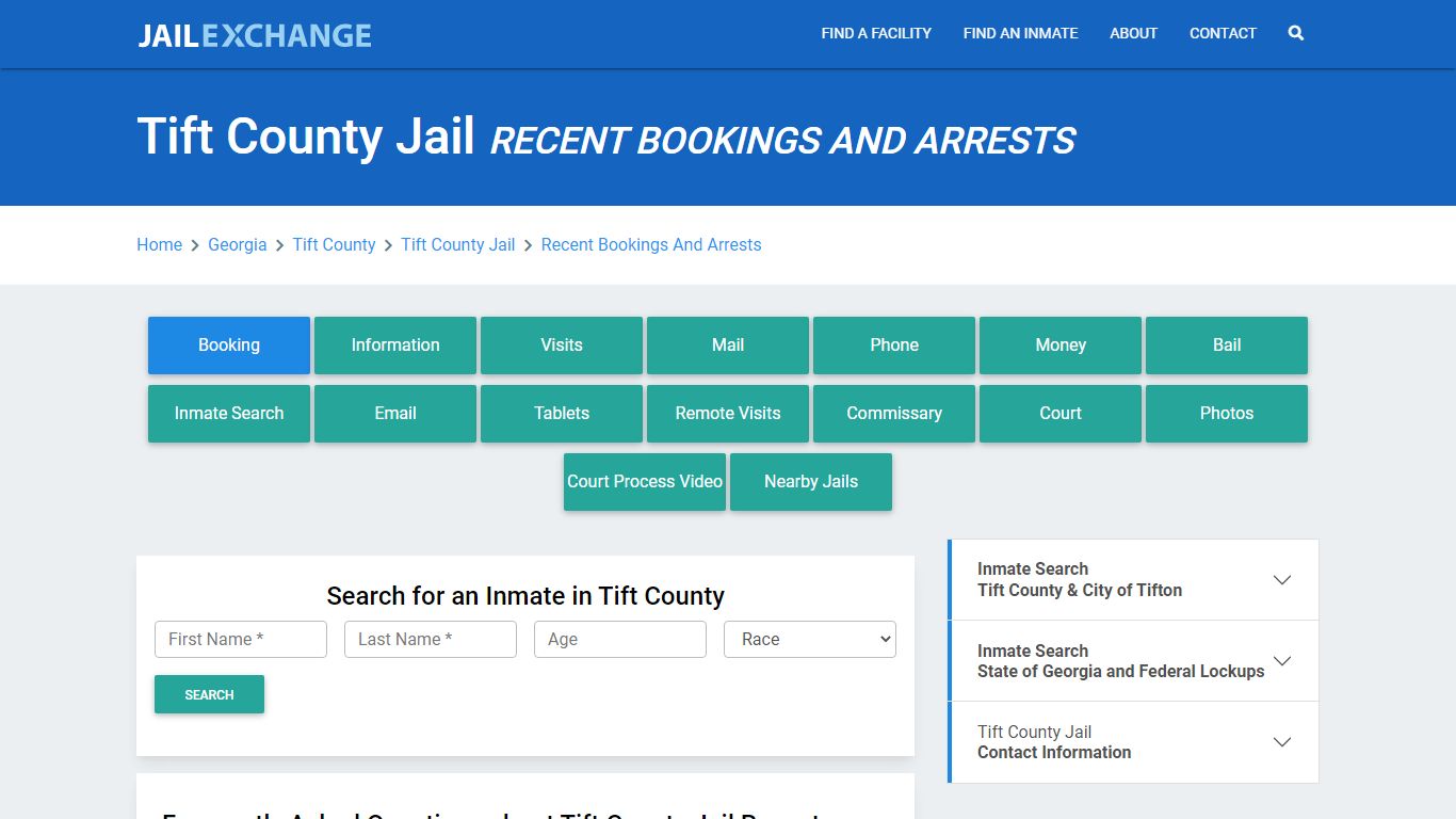 Tift County Jail Recent Bookings And Arrests - Jail Exchange